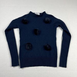 Autumn Cashmere Girls Pom Pom Sweater Blue Mock Neck Soft Knit Pullover Size 10